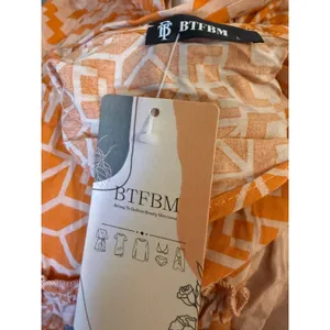 BTFBM Orange Pink boho dainty coastal resort Halter Open Back Mini Dress Large y thumbnail 7