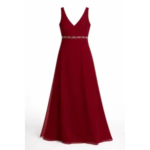 1990s Y2K Michaelangelo Red Beaded Chiffon Evening Gown size 8 thumbnail 2