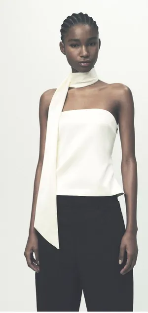 Zara White Satin Strapless Neck Tie Top Size XXL Sash Party Goinv Out 2228/381 thumbnail 1
