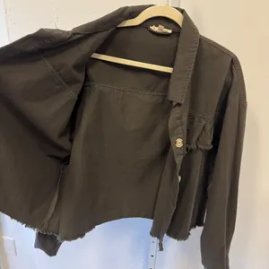 Ee:some Brown Ruffle Raw Hem Denim Jacket Women's Large Grunge Distressed Twill thumbnail 3