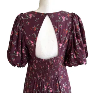 Old Navy Dress Purple Plum Floral Short Puff Sleeve Dress Midi Maxi Medium NEW thumbnail 8