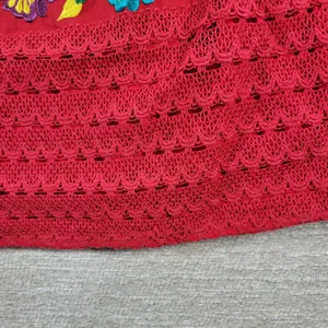 Handmade Mexican Dress M Red Embroidered Muumuu Floral Crochet Boho Hippie Midi thumbnail 10