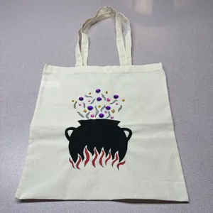 Hand Painted Magic Cauldron Halloween Cotton Tote Bag thumbnail 1