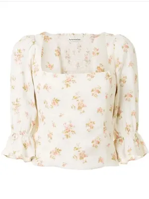 Reformation Ana Ruffled Floral Blouse in Mildred size 6 $148 thumbnail 4