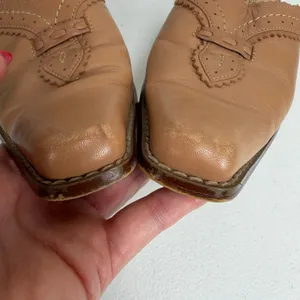 Vtg Boho 6.5M Calida Mules Western Square Toe Block Heel Leather Studio Designs thumbnail 8