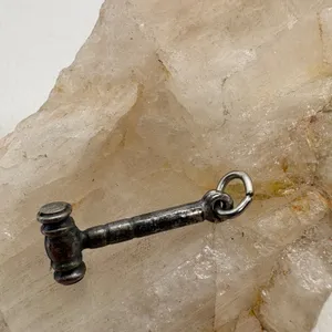 Vintage Silver Tone Gavel Charm‎ Judicial Hammer Law Lawyer Pendant 1.38g thumbnail 2