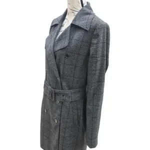 Calvin Klein‎ Womens Grey Glen Plaid Double Breasted Belted Trench Coat Size 10 thumbnail 2