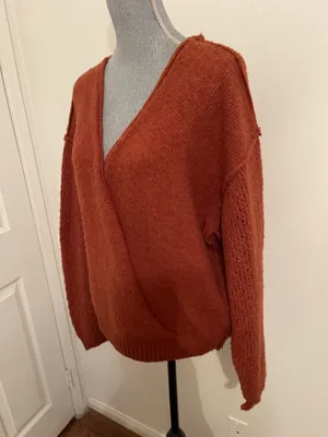 Free People Sweater Oversized Knit V-Neck. Size L thumbnail 5