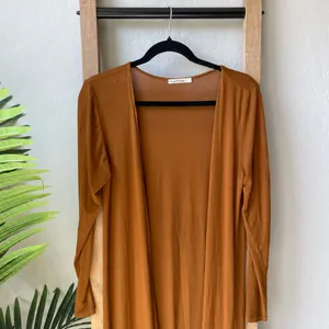 Heart Hips Long Open Draped Cardigan - Rust Brown thumbnail 2