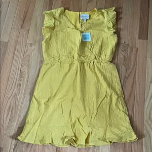 Hayden Mini Dress Womens Large Yellow Ruffle Sleeve Casual Boho Cottagecore NWT thumbnail 1