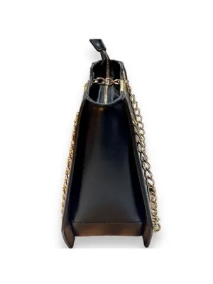 Melie Bianco Geometric Vegan Leather Black Shoulder Bag with gold chains thumbnail 2