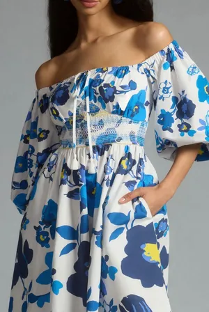 Tracy Reese Plenty by Off-the-shoulder Puff Sleeve Smocked Dress, S thumbnail 3