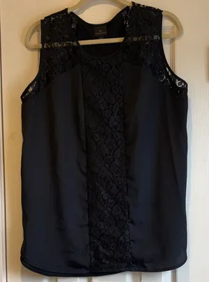 Worthington | Basic Black Blouse Tank Top See-Through Floral Panels Size XL thumbnail 1