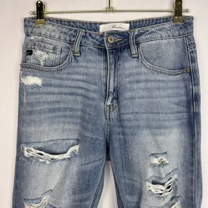 Kancan Jeans Womens 5/26 Light Wash Mid Rise Distressed Destroyed Tapered Denim thumbnail 3