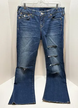 True Religion Becky Vintage Y2K Flare Jeans Size 32 Distressed Low Rise thumbnail 1