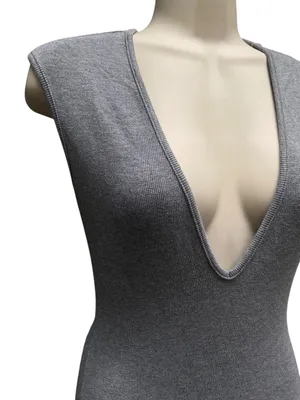 SheIn Gray Ribbed Knit Plunge Sleeveless Jumpsuit S Stretchy Bodycon Catsuit thumbnail 8