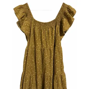 Madewell Ruffle-Sleeve Tiered Midi Dress in Daisy Stitch Weathered Olive Size L thumbnail 3