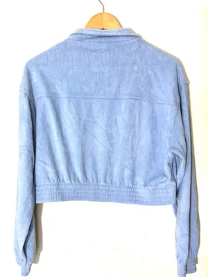 aerie Light Blue Velour Cropped Jacket Sz Small Pockets‎ and Full Zipper thumbnail 3