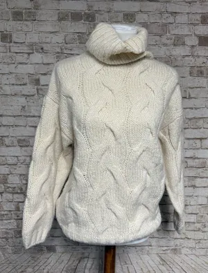 ZARA Cream Chunky Cable Knit Turtleneck Sweater Size‎ S Girls 13-14 Fisherman thumbnail 1