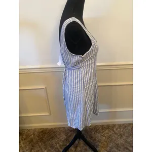 NWT American Eagle Blue and White Striped Button Front Mini Dress Tie Back thumbnail 3