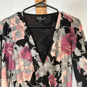 Lulus What’s Bloomin Bell Sleeve Black, Pink & Gray Floral‎ Romper Size S thumbnail 4