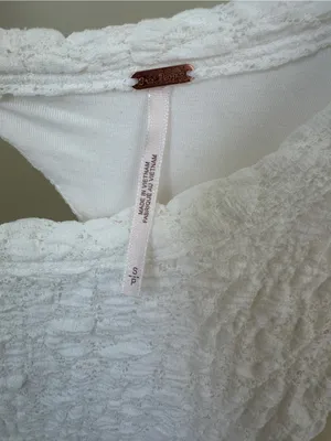 Free People Jasmine Tea Time Cream Textured Puff-Sleeve Knit Top Keyhole Back thumbnail 9