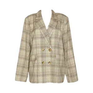 MAJORELLE Rhea Double-Breasted Blazer, Tan Plaid, XL thumbnail 5