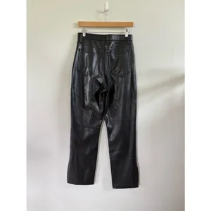 Abercrombie & Fitch The 90s Straight Ultra High Rise Black Leather Pants Size 29 thumbnail 3