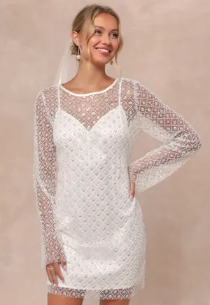 Lulus White Sequin Pearl Midi Dress thumbnail 1