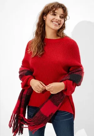 American Eagle Dreamspun Dolman Sleeve Red Knit Oversized Crewneck Sweater #722 thumbnail 1
