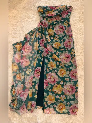 NEW Dress the Population Lulu Metallic Floral Strapless Pine multi Gown sz L thumbnail 4