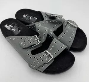 MIA Brooklyn Adjustable‎ Strap Slide Sandals Gray Silver Gromets, Size 9.5 thumbnail 1