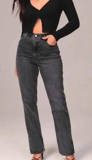 Abercrombie 90s Straight High Rise Jeans Vent Hem Black Denim Women's Size 27 4 thumbnail 1