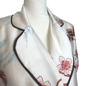 Forever 21 Kimono Duster Robe Satin Multicolor‎ Japanese Scenic Print Long S thumbnail 4