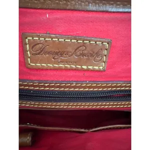 Vintage Dooney & Bourke Red Pebbled Leather Satchel Bag Tan Trim Duck Logo Large thumbnail 12