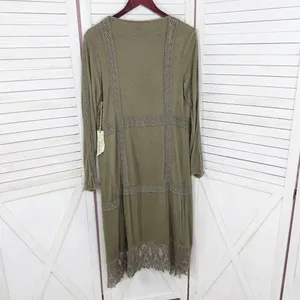 BKE Buckle Gimmicks Western Boho Lace Trim‎ Cardigan Duster Olive Green Small thumbnail 8