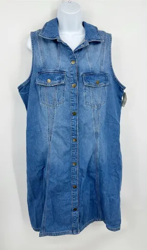 A New Approach Denim Mini Button Up Dress Size XL Boho Western thumbnail 1