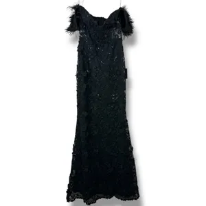 NEW Lulus Midnight Sparkle Black Embroidered Feather Bustier Maxi Dress XS thumbnail 5