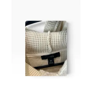 J.Crew Womens Waffle Knit Hoodie Beige Oatmeal Thermal Pullover Sweater Medium thumbnail 2