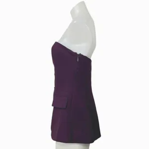 Aritzia Babaton Purple Strapless Tube Bandeau Button Up Peplum Blouse Top Size M thumbnail 4