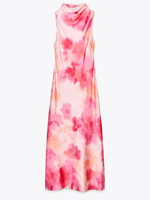 ZARA Tie-Dye Satin Cowl Neck Sleeveless Midi Dress – Size Large thumbnail 2