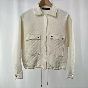 Zara Diamond Full Zip Cropped Drawstring Jacket in‎ Ivory Size Medium thumbnail 2