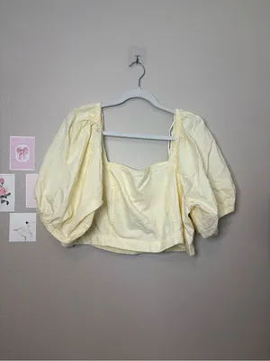 Aerie yellow puff sleeve crop top XXL 2X plus size summer fairycore thumbnail 2