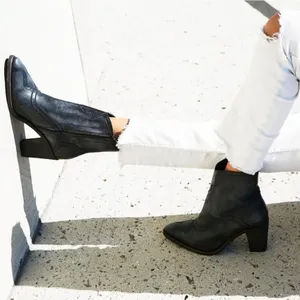 Free People Winding Road Heel Distressed Leather Ankle Boots Black/Grey Size 8 thumbnail 13