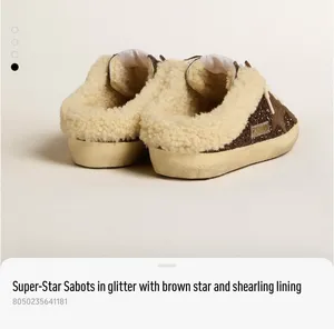 Golden Goose Super-Star Sabots in glitter with brown star and shearling lining thumbnail 2