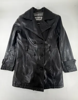 Pelle Studio Wilsons Leather Black Double Breasted Pea Coat Thinsulate Small thumbnail 1