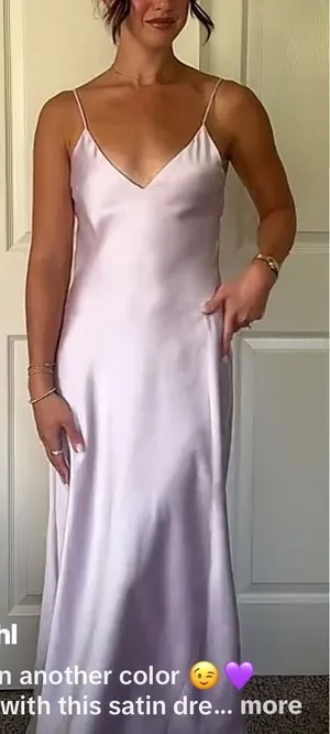 Zara NWT Lavender Satin Open Back Maxi Slip Dress V-Neck L Fairycore Romantic thumbnail 1