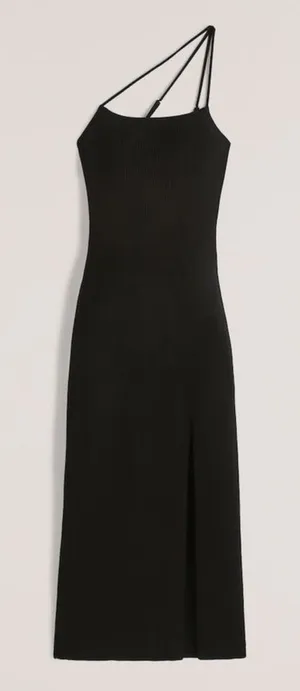 Abercrombie & Fitch Black Ribbed Asymmetrical Strappy Maxi Dress Small Tall thumbnail 1