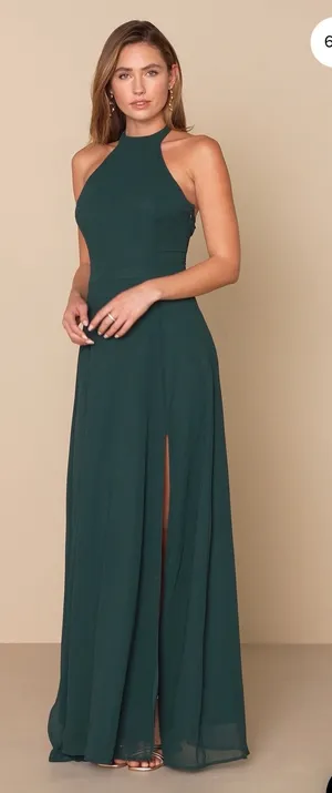 New Lulus Confidently Emerald Backless Halter Maxi Dress Size Small MSRP $99 thumbnail 1