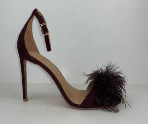 Heel Sandals Stilettos Size 9 Pom Pom by Express Heels Brown Burgundy color thumbnail 5